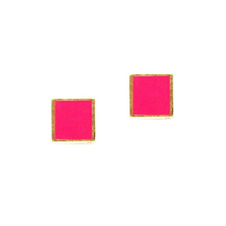 Square Stud Earrings-Hot Pink