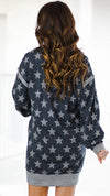Star Knit Sweatshirt Dress-Charcoal