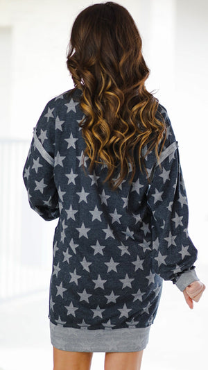 Star Knit Sweatshirt Dress-Charcoal