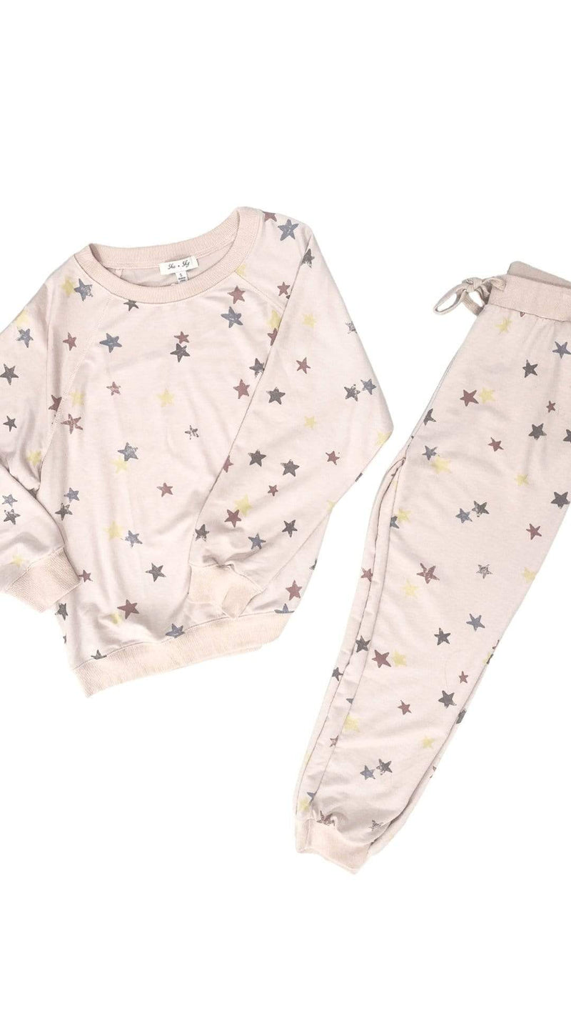 Star Print French Terry Joggers-Rose
