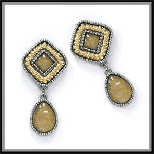 Stone Post Drop Earrings-Gold