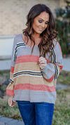 Striped Color Block Sweater-Heather Grey Mix