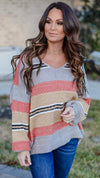 Striped Color Block Sweater-Heather Grey Mix
