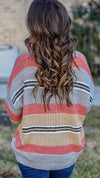 Striped Color Block Sweater-Heather Grey Mix