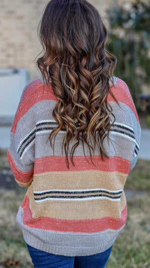 Striped Color Block Sweater-Heather Grey Mix