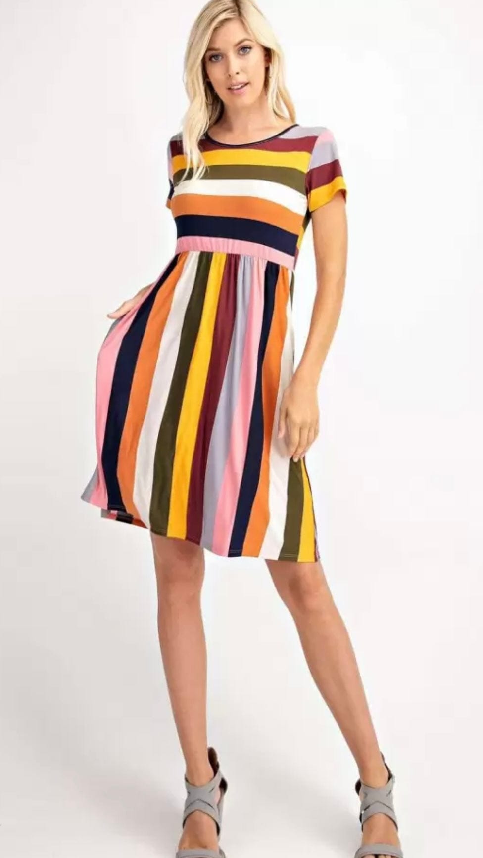 Striped Flare Knit Dress-Burnt Orange Multi
