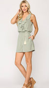 Striped Ruffle Front Romper-Sage