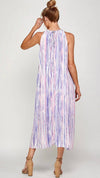Striped Sleeveless Midi Dress-Lavender/Blush