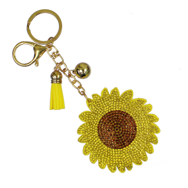 Sunflower w/ Rhinestones Cushion Keychain with Tassel & Sunflower-Yellow