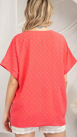 Swiss Dot Woven Top-Coral