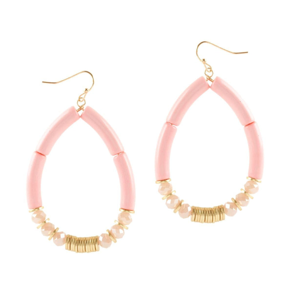 Teardrop Acetate Tube Earrings with Glass Beads-Pink