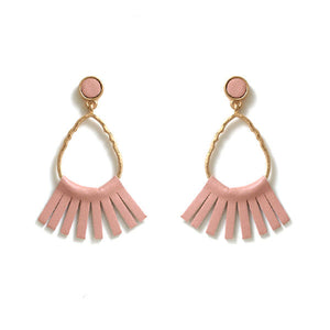 Teardrop Leather Tassel Earrings-Pink