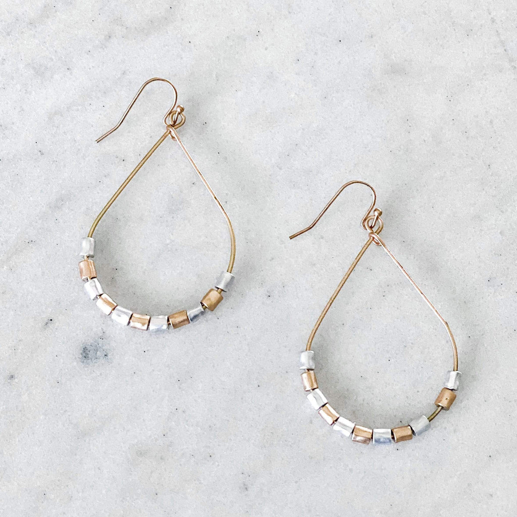 Teardrop Shape Metal Dangle Earrings-Gold & Silver