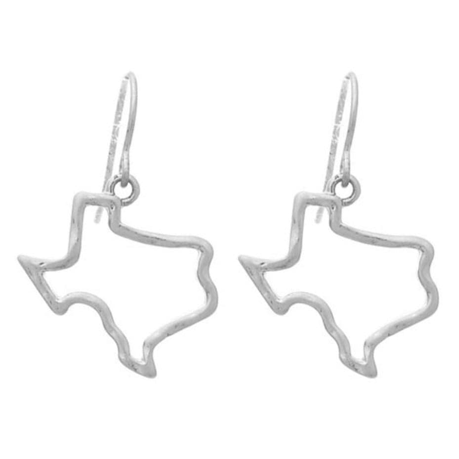 Texas Outline Metal Earrings-Silver