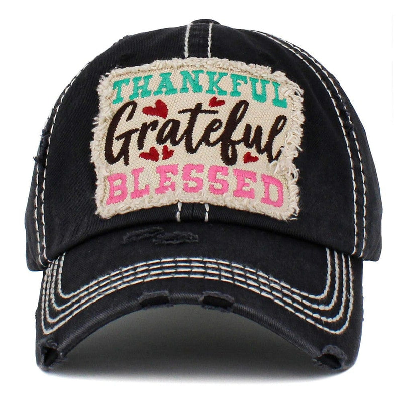Thankful Grateful Blessed Hat- Black