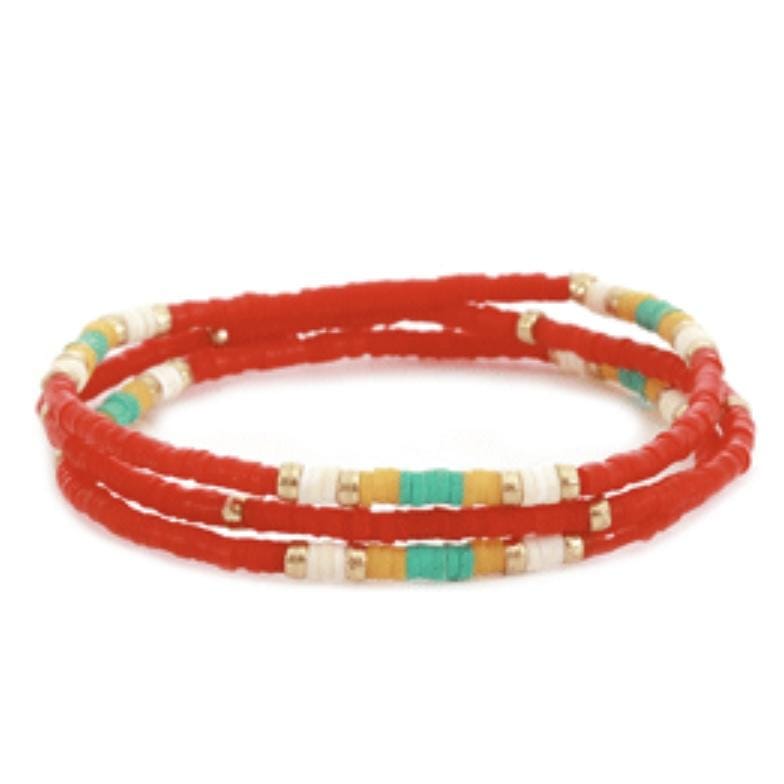 Three Layer Rubber Disc Bracelet-Red Multi