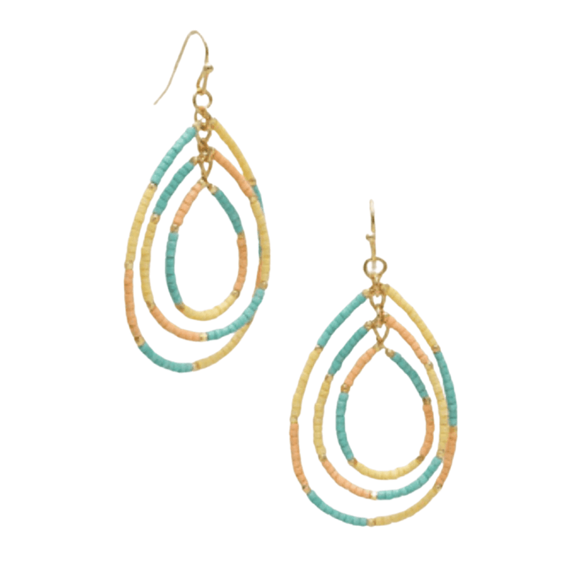 Three Layer Seed Bead Teardrop Earrings-Blue Mix