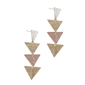 Triangle Drop Earrings-Gold/Silver Mix