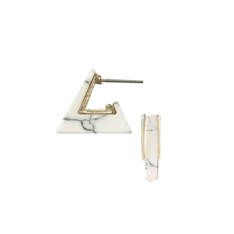 Triangular Stone Stud Earrings-White Marble