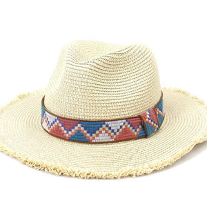 Tribal Pattern Trendy Straw Hat-Beige