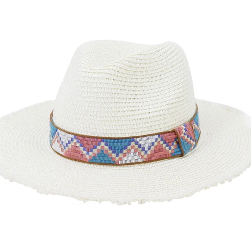 Tribal Pattern Trendy Straw Hat-White