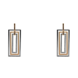 Tricolor Rectangle Dangle Earrings-Silver, Gold, Rose Gold