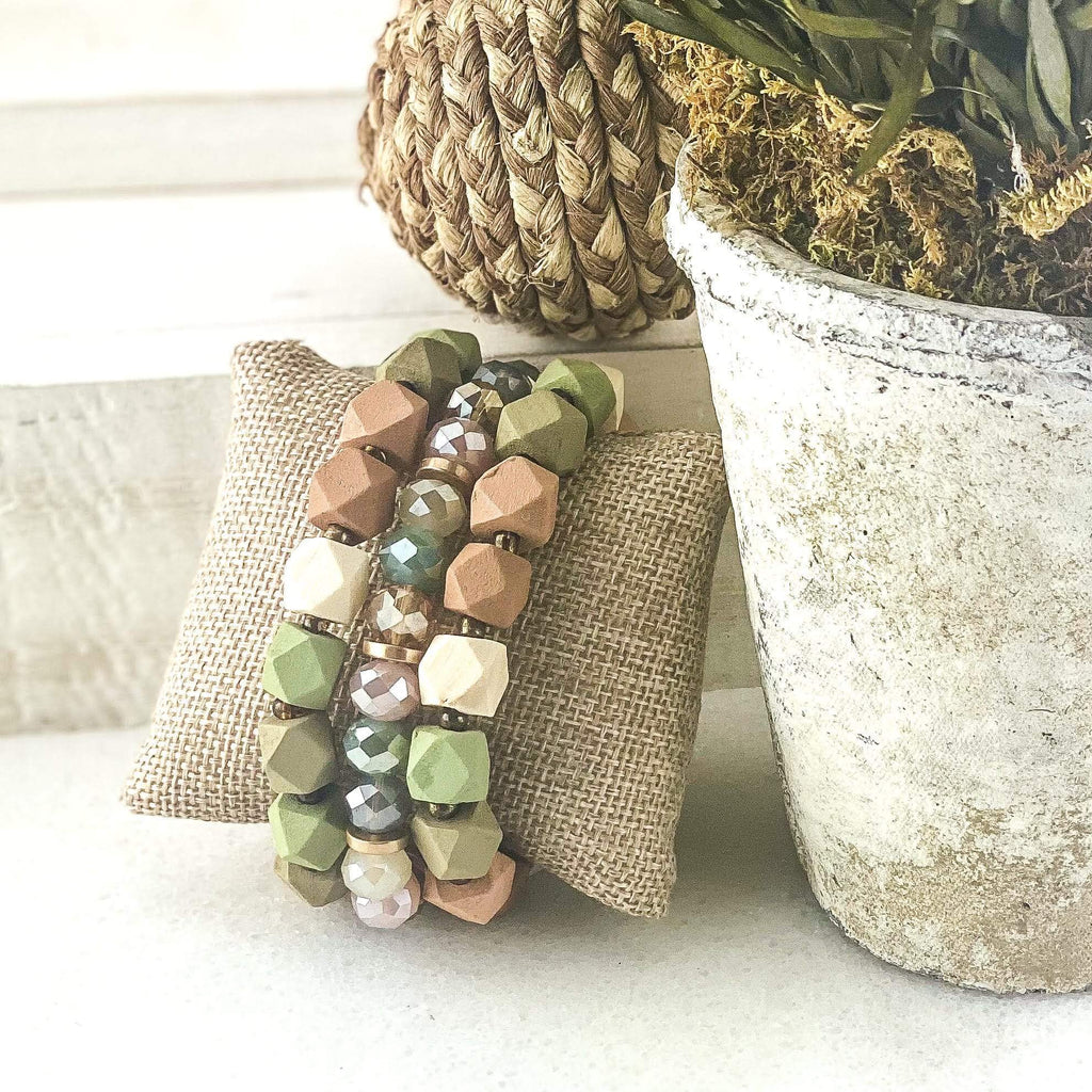 Triple Layer Bead Bracelet-Green/Bronze