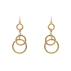 Twisted Metal Circle Dangle Earrings-Gold