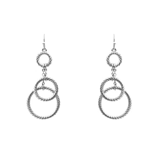 Twisted Metal Circle Dangle Earrings-Silver