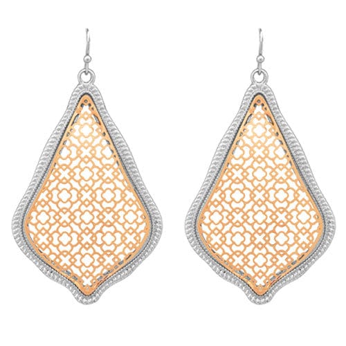 Two-Tone Filagree Teardrop Earrings-Gold/Silver