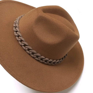 Vintage Fedora Hat with Matt Chain Band-Brown