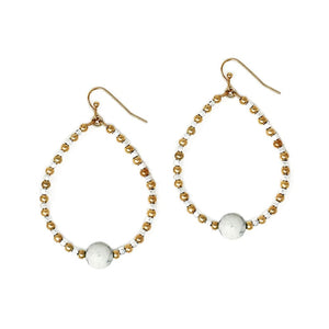 Wired Teardrop Hoop w/ Semi-Genuine Stone & Multi Beads Drop Earrings-Gold/Silver