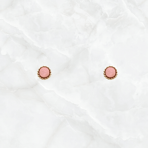 Wooden Circle Stud Earrings-Pink/Gold