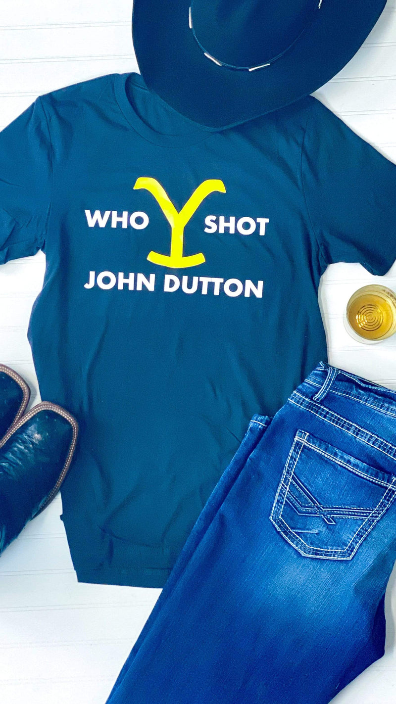 Yellowstone Tee-Who Shot John Dutton-Dark Grey