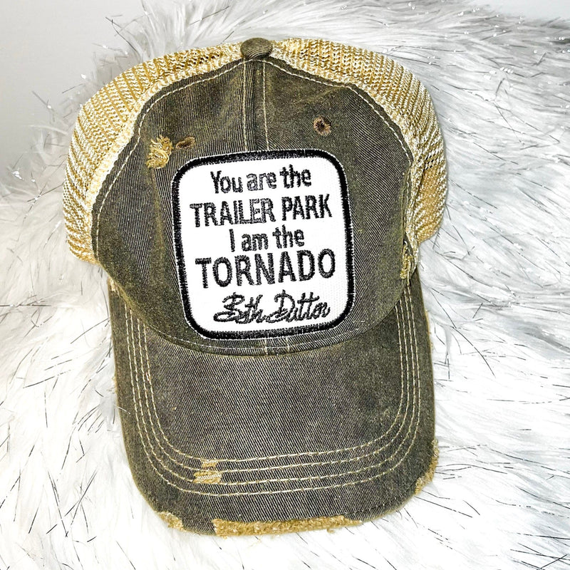 You are the TRAILER PARK, I am the TORNADO Distressed Trucker Hat-Black